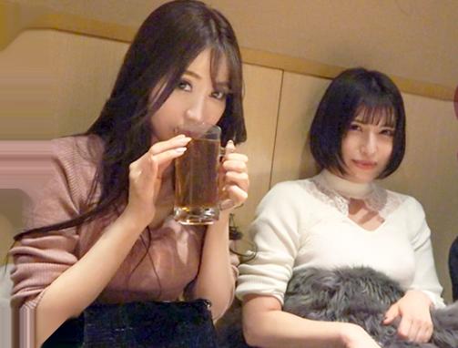 【エロ過ぎる神ギャル】終電後の居酒屋で見つけた極上お姉さん２人組は生粋のヤリマン♡おっぱいで挟むサンドでおチンコにご奉仕して３Ｐで獣のようにハメまくる