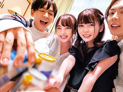 【素人JD×美乳】愉しく宅飲み！酒が回ってセックスしまくって、頭空っぽにしてみんなで楽しんじゃう！www